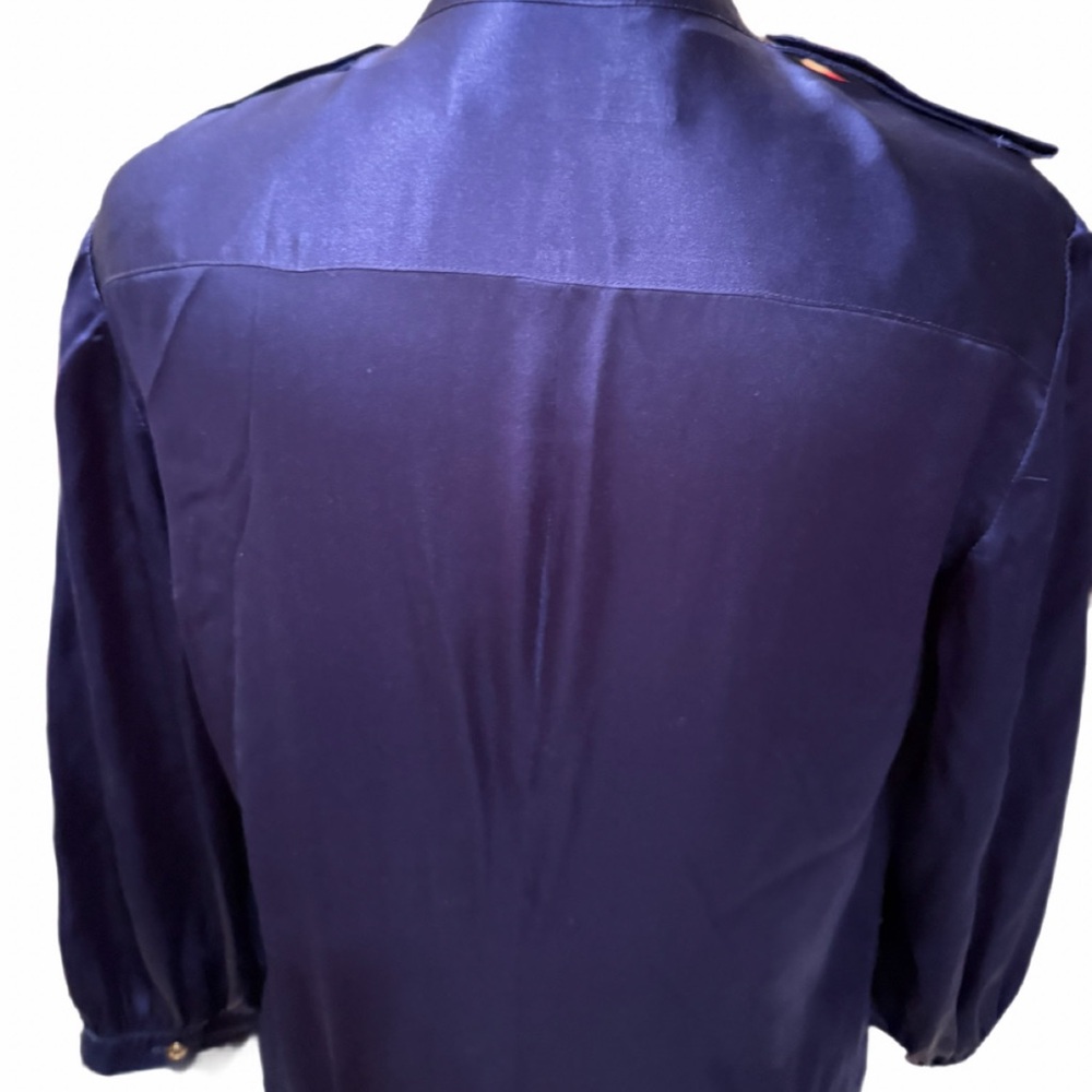 Beautiful Real Silk TRINA TURK royal blue and gold stunning button down top, Sm - Picture 5 of 9